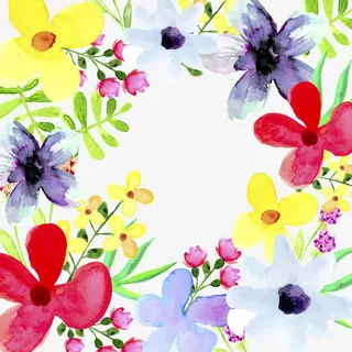 夏日水彩花朵边框免抠