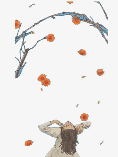 落花的树枝免抠
