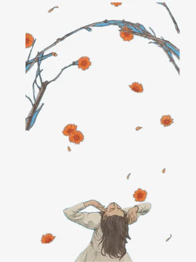 落花的树枝免抠