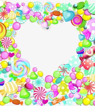 彩色手绘爱心糖果边框免抠