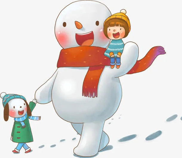 手绘创意合成白色的雪人小孩子免抠