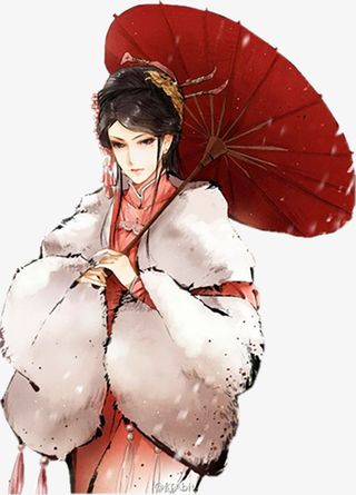唯美的古风撑伞少女元素免抠