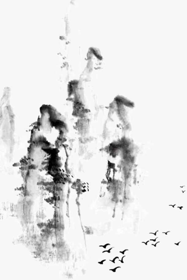 美丽的水墨画免抠