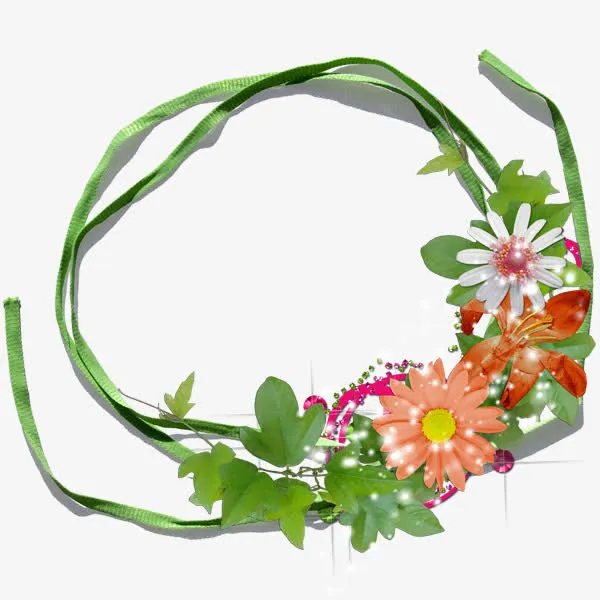 绿色丝带花环免抠漂浮彩带元素