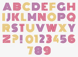 彩色条纹英文字母数字表免抠