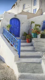 浪漫爱情海个性建筑盆栽蓝色大门免抠