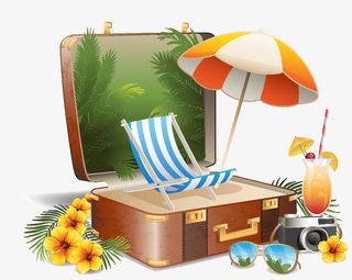 创意夏日海滩行李箱免抠