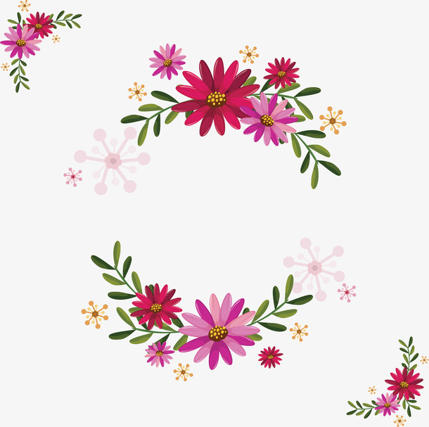 玫红花朵春天边框免抠