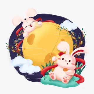 可爱中秋小兔子元素免抠