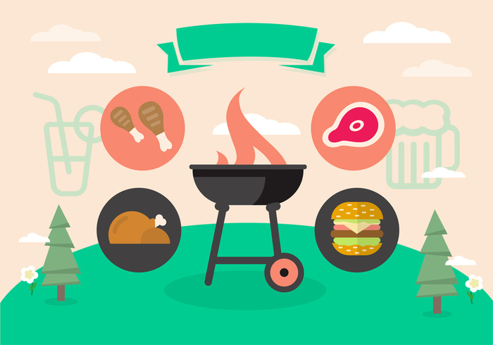 可爱儿童画风格BBQ海报展卡通背景素材高清