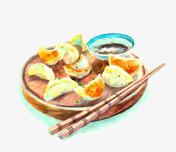 手绘煎饺和筷子png免抠