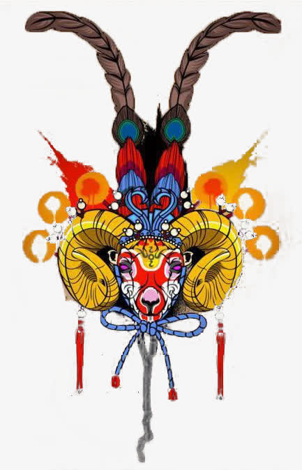 手绘羊头免抠