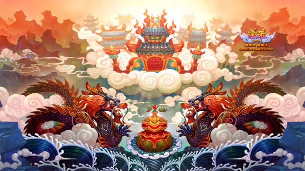 中国风神话场景祥云神龙免抠