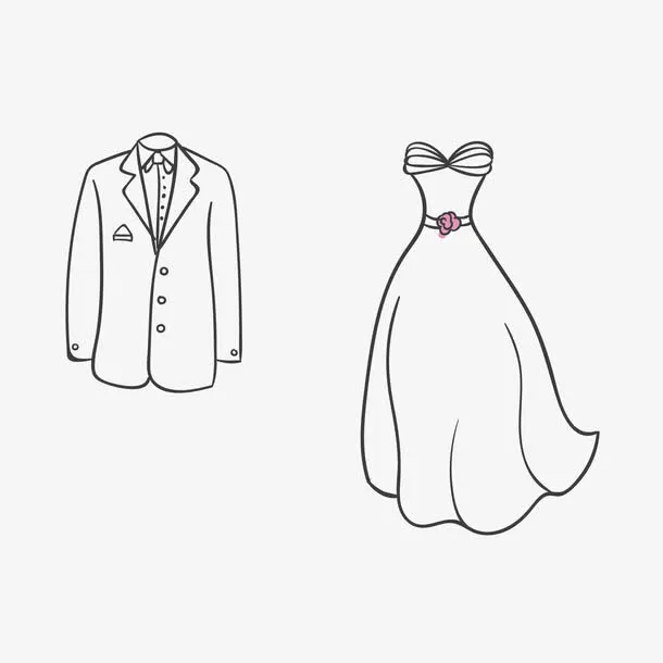 矢量手绘线图婚纱礼服免抠