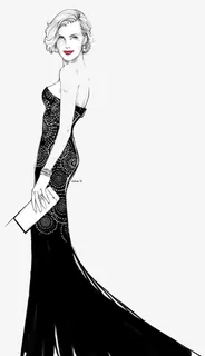 手绘酒会女子免抠