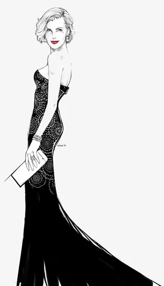 手绘酒会女子免抠