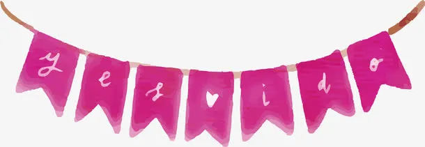 玫红水彩彩旗免抠