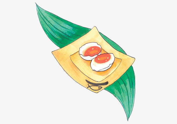 卡通手绘咸鸭蛋粽叶免抠