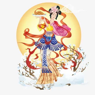 在月光下端着月饼的嫦娥免抠