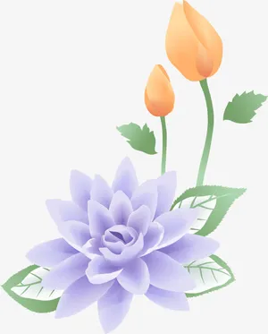 手绘紫色荷花免抠