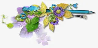 花草铅笔装饰图形免抠