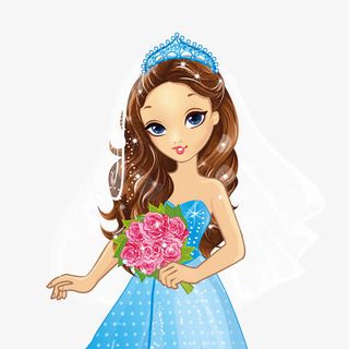 手拿花束的美丽卡通女孩免抠