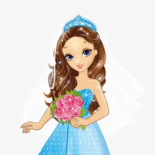 手拿花束的美丽卡通女孩免抠