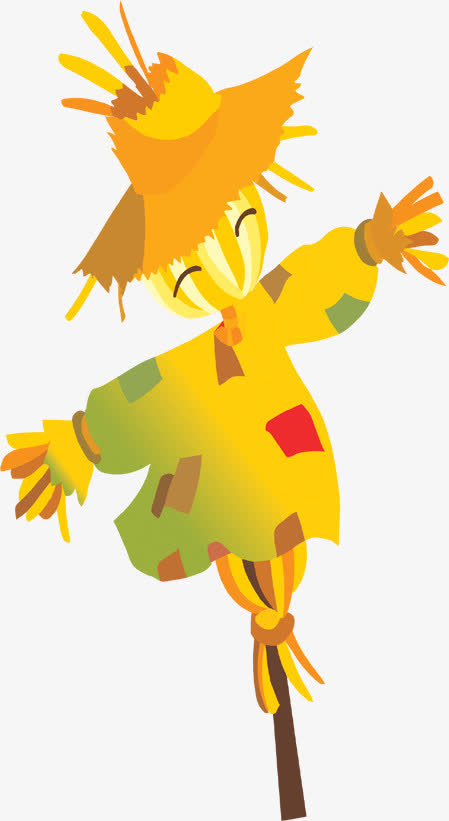 春天黄色手绘稻草人免抠