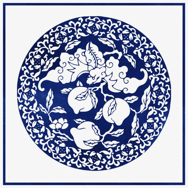 青花剪纸窗花免抠