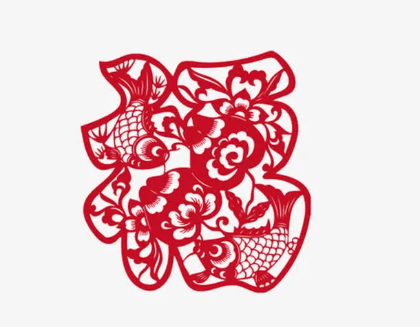 红色福字剪纸免抠