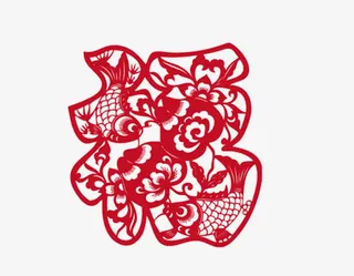 红色福字剪纸免抠