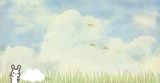 小兔子蓝天草地背景