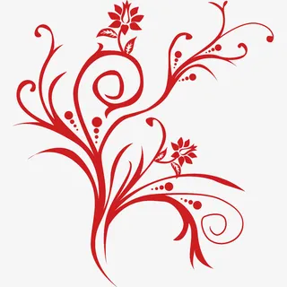 红色花纹树枝装饰免抠