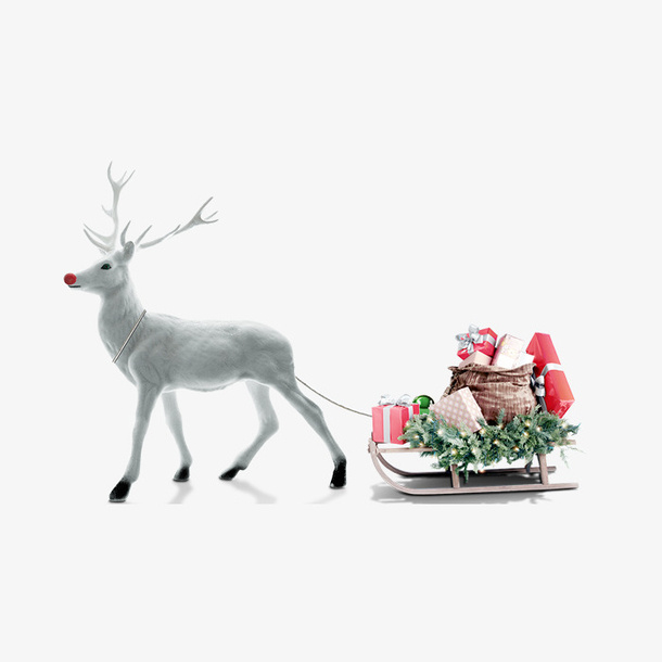 拉着礼物的白色驯鹿免抠