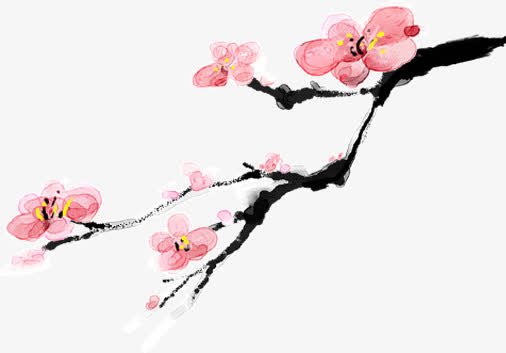 粉色水墨桃花免抠