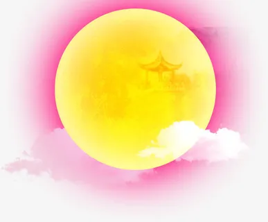 黄色卡通圆形中秋节日亭台月亮免抠