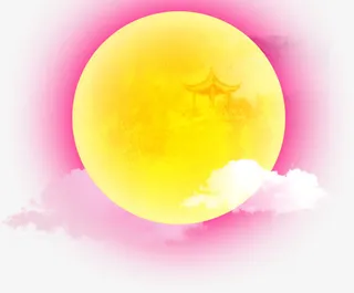 黄色卡通圆形中秋节日亭台月亮免抠