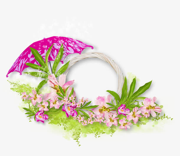 花叶雨伞枯枝圆环免抠