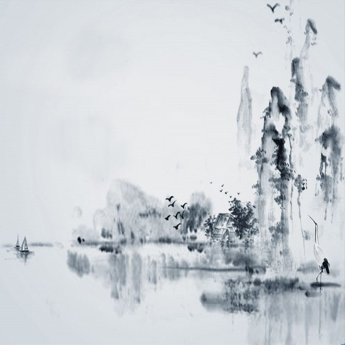 山水树木水墨画背景图高清
