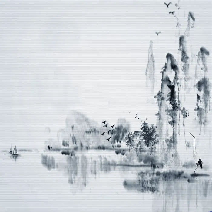 山水树木水墨画背景图高清