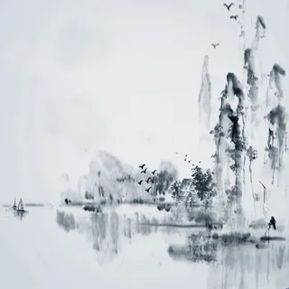 山水树木水墨画背景图高清