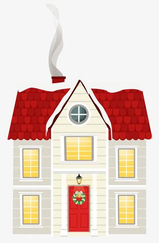 手绘红色圣诞节房子免抠