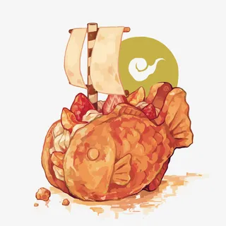 矢量水彩面包鱼船免抠