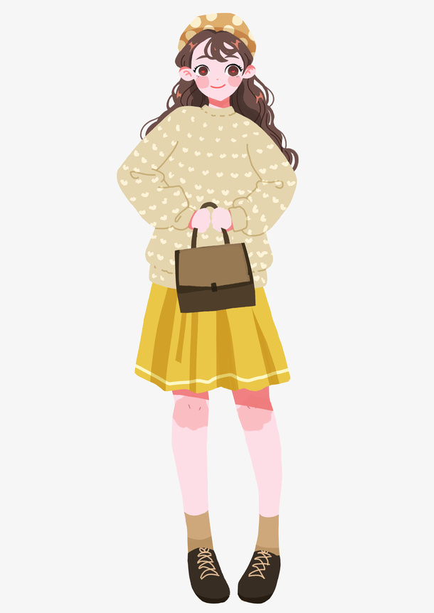 时尚女孩手绘免抠