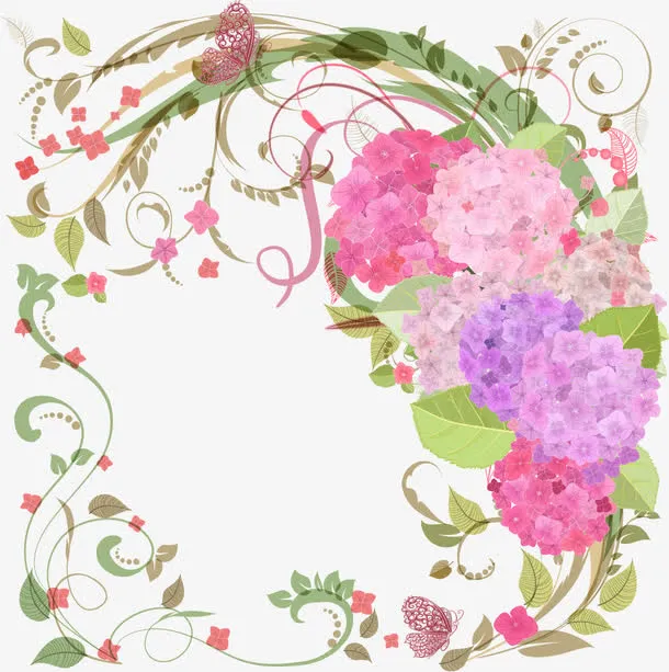 手绘唯美绣球花朵免抠