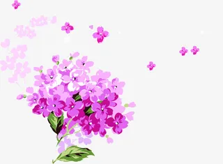 手绘绿叶紫色花朵免抠