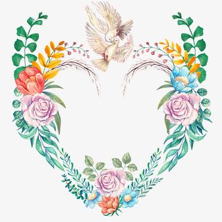 手绘花卉花草花鸟心形花环免抠