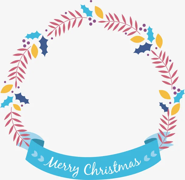 红色树枝花环免抠