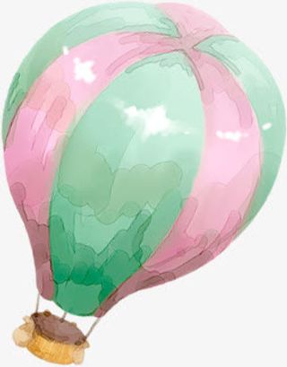 手绘水彩墨迹热气球装饰免抠