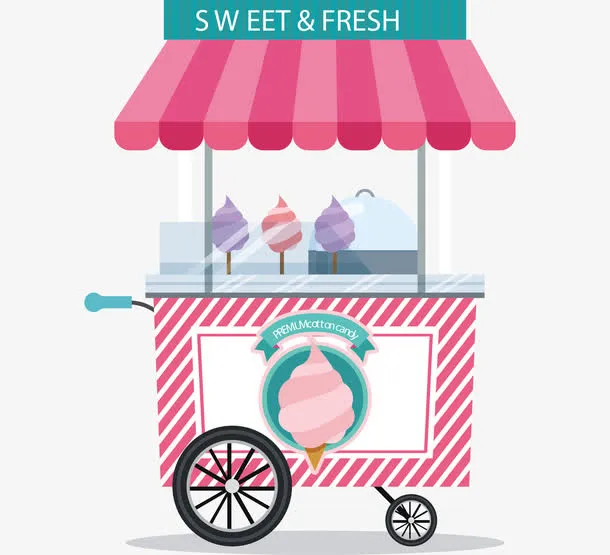 条纹装饰粉色手推车免抠